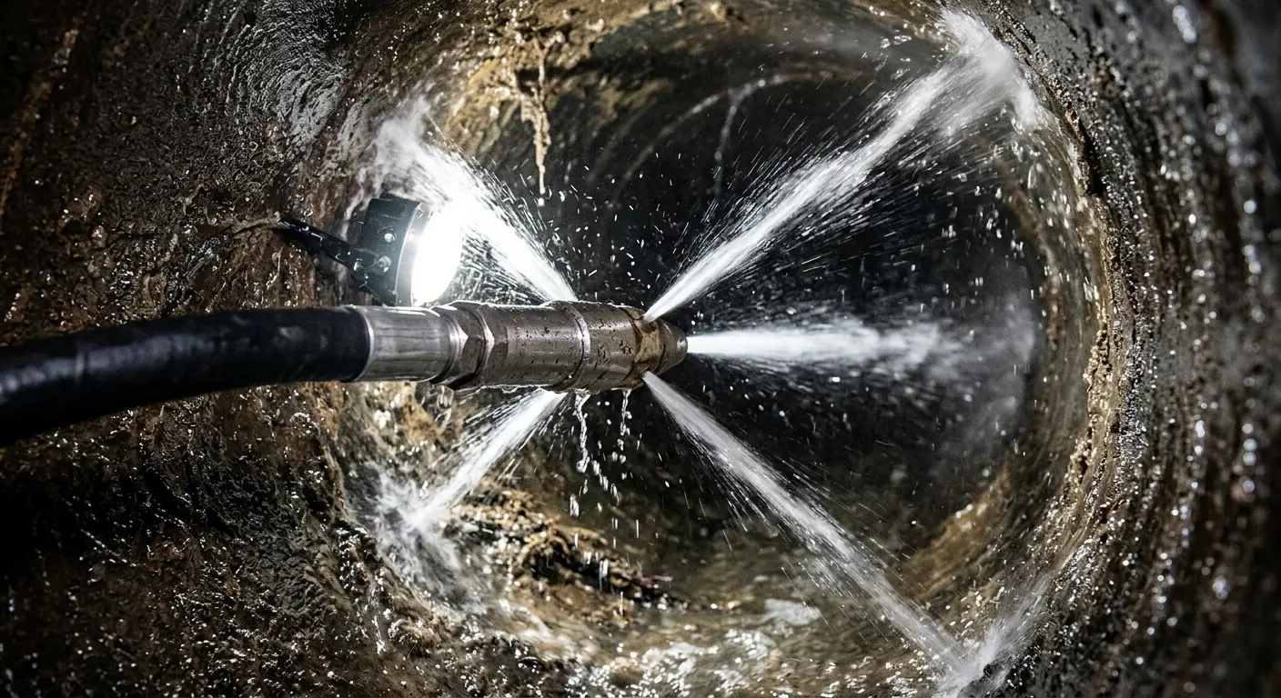 High-pressure hydro jetting nozzle cleaning sewer pipe for Storm Drain Cleaning in Camas